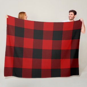 Couverture Polaire Carrés à carreaux noirs et rouges Buffalo Plaid
