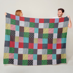 Couverture Polaire carrés à motifs de patchwork vintage coloré