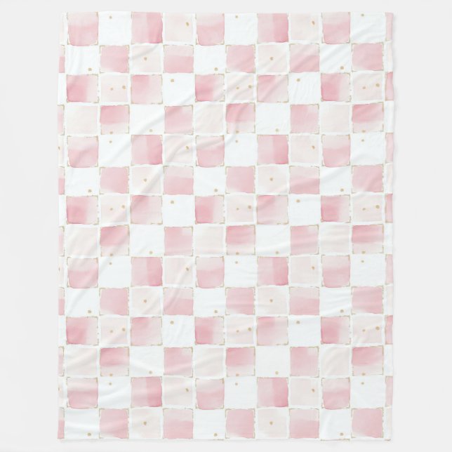 Couverture Polaire Carrés blancs rose chic (Devant)