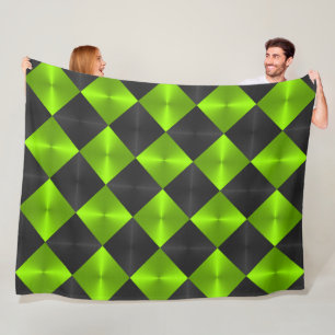 Couverture Polaire Carrés d'apparence métallique noir et vert