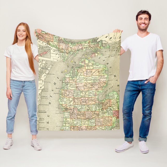 Couverture Polaire Carte du Michigan Retro Vintages Grands Lacs Trave (En situation)