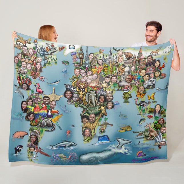 Couverture Polaire Carte du monde amusant (En situation)