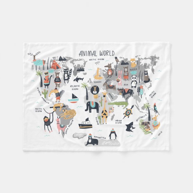Couverture Polaire Carte du monde animal (Devant (Horizontal))