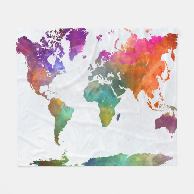 Couverture Polaire Carte du monde dans l'aquarelle (Devant (Horizontal))