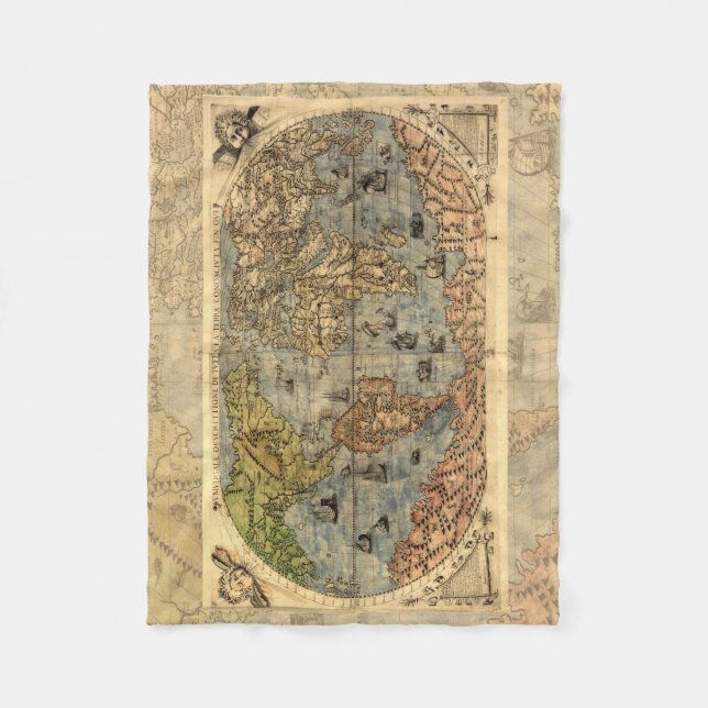 Couverture Polaire Carte du monde Forlani Antiquev 1565 Renaissance (Devant)