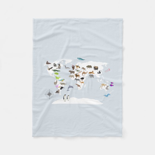 Couverture Polaire Carte du monde pour enfants Animaux (Devant)