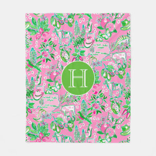 Couverture Polaire Carte Texas Pink & Green Preppy Motif Monogramme