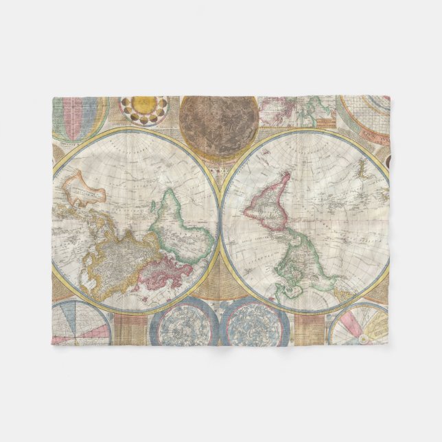 Couverture Polaire Carte vintage du monde (Devant (Horizontal))