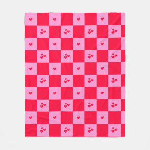 Couverture Polaire Cartes Grille rose et rouge