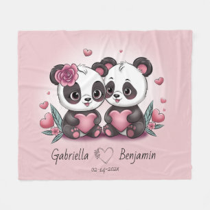 Couverture Polaire Cartoon mignon Panda amoureux Coeur Saint-Valentin