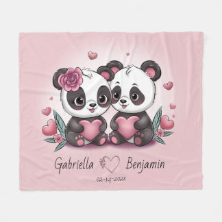 Couverture Polaire Cartoon mignon Panda amoureux Coeur Saint-Valentin