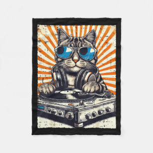 Couverture Polaire Casque Dj Chat Tourne-Disque Musique Vintage Edm H