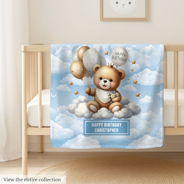 Couverture Polaire Casquette d'ours en peluche pour cadeau d'annivers (Watercolor teddy bear blanket for birthday gift)