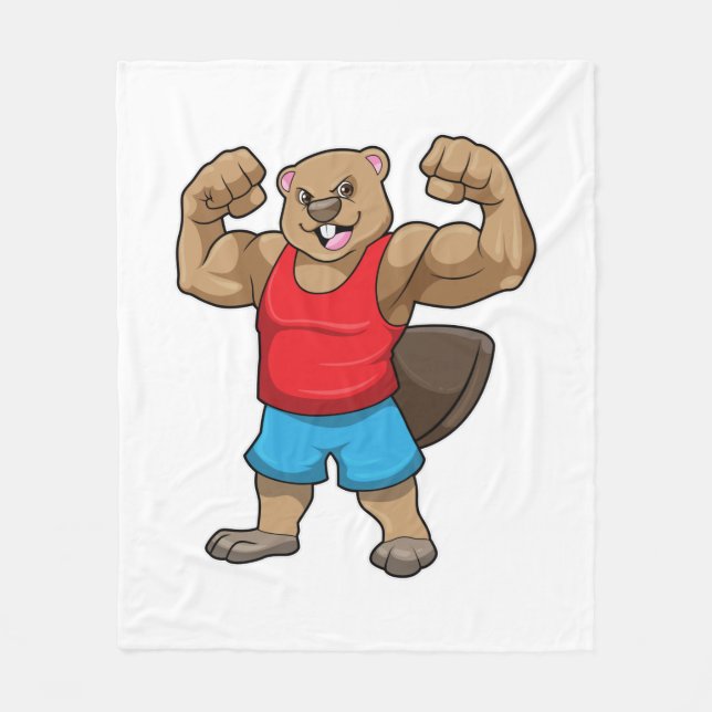 Couverture Polaire Castor en Bodybuilder avec gros bras (Devant)