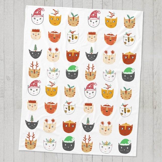 Couverture Polaire Cat drôle Blanche de Noël (Fun Christmas cat cozy blanket)