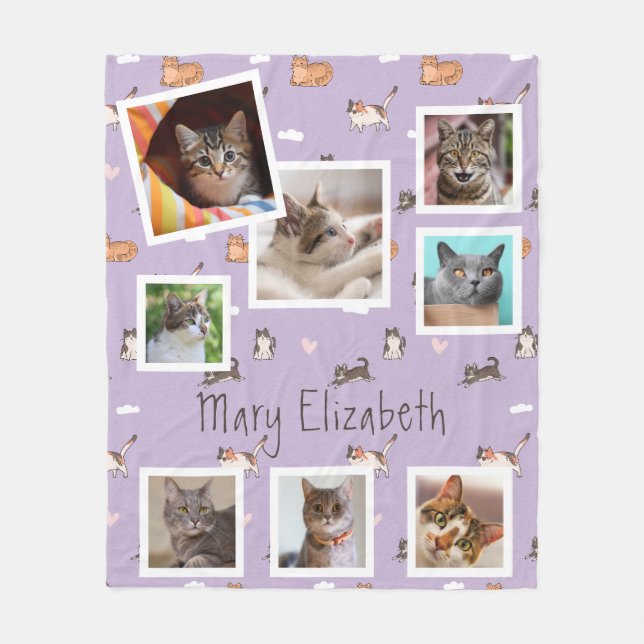 Couverture Polaire Cat Lilac Photo Collage Moderne Violet (Devant)