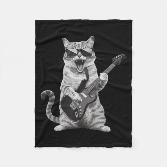 Couverture Polaire Cat Playing Guitar Rock Star Rock And Roll Men Wom (Devant)