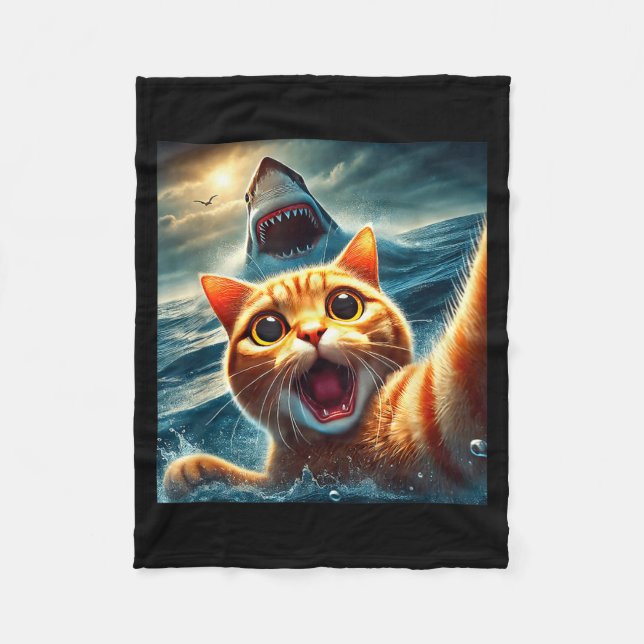 Couverture Polaire Cat Selfie With Shark Funny  (Devant)