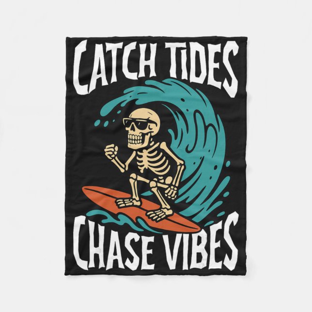 Couverture Polaire Catch Tides Chase Vibes Skeleton Surfer Beach  (Devant)