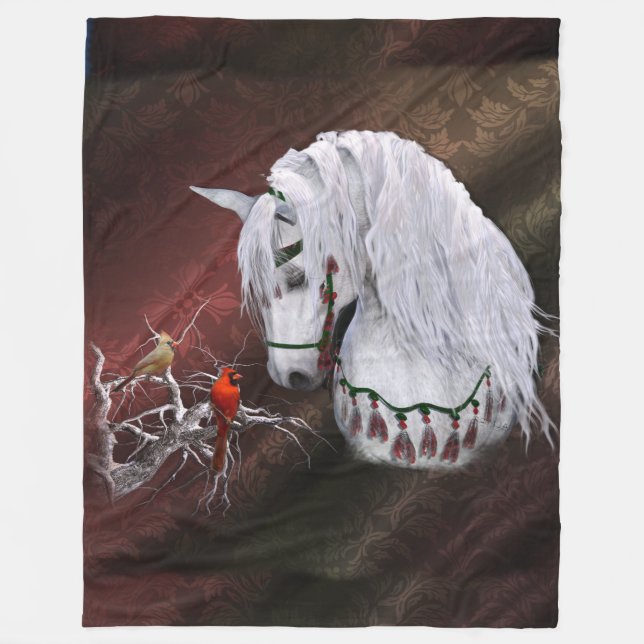 Couverture Polaire Cavalier de Noël et cardinaux Blanche-Toison (Devant)