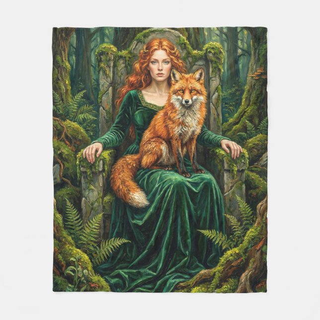 Couverture Polaire Celtic Forest Queen Red Fox Witch Fantasy Art ( (Devant)