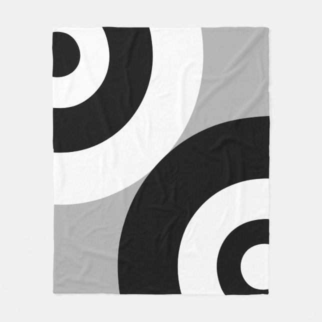 Couverture Polaire Cercles Abstraits noirs et blancs sur gris (Devant)