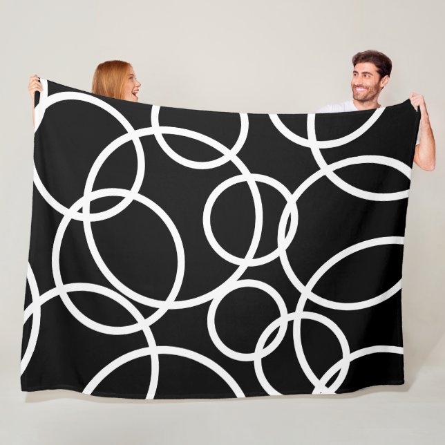 Couverture Polaire Cercles blancs géométriques Noir moderne Abstrait (En situation)