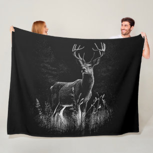 Couverture Polaire Cerf aux bois encadrés par champ et arbre