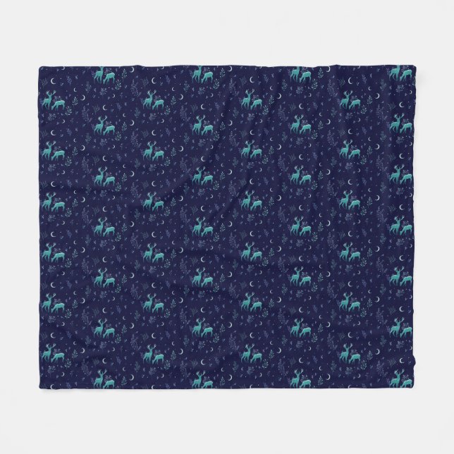 Couverture Polaire Cerf bleu au clair de lune (Devant (Horizontal))