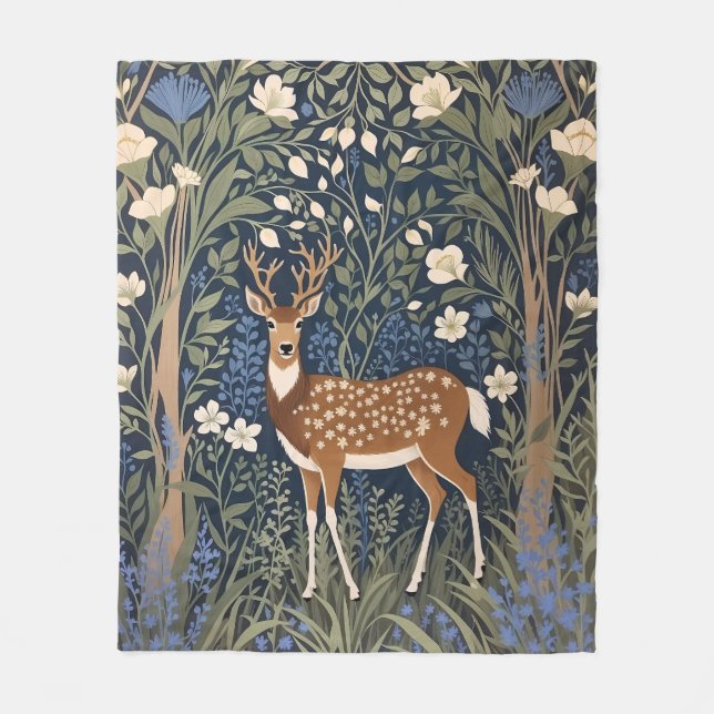 Couverture Polaire Cerf Dans La Forêt Bluebell William Morris Inspiré (Devant)