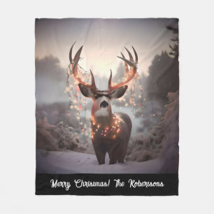 Couverture Polaire Cerf et lumières de Noël