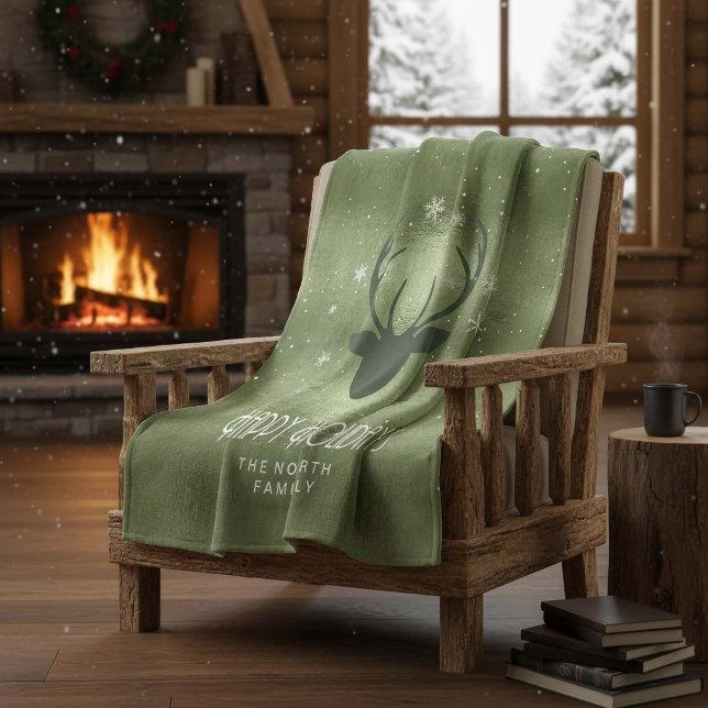Couverture Polaire Cerfs Antlers Silhouette & Snowflakes Green ID861 (Créateur téléchargé)