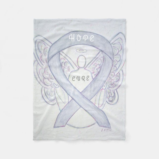 Couverture Polaire Cerveau Cancer Gris Sensibilisation Ruban Ange Cou (Devant)
