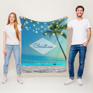 Couverture Polaire Chaîne de plage tropicale allume les palmiers Nom