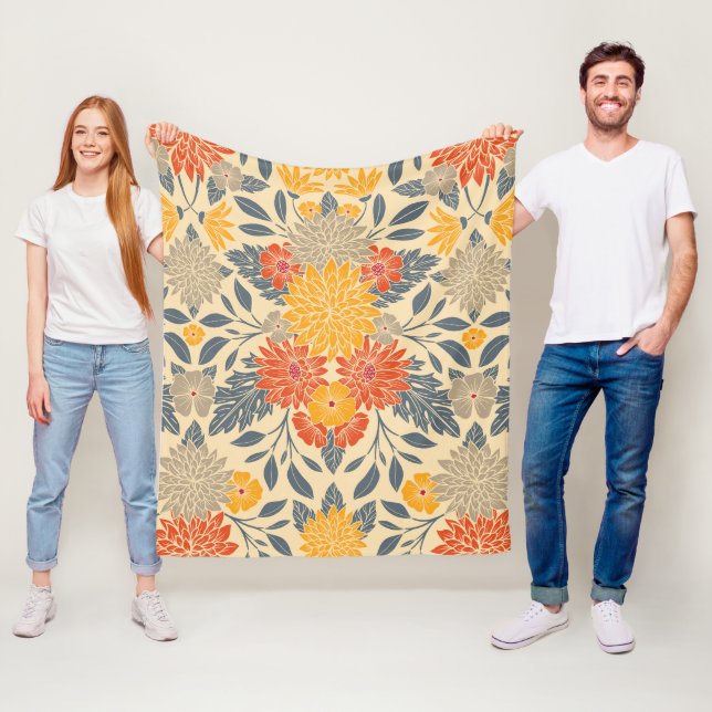 Couverture Polaire Chaleureux Jaune, Orange & Bleu Floral (En situation)