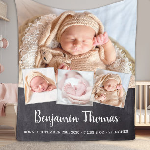 Couverture Polaire Chalkboard Nouveau bébé Personnalisé 4 Photo Colla