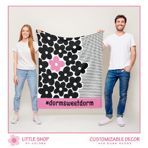 Couverture Polaire Chambre d'étudiante moderne rose et noir à motifs