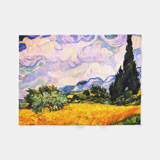 Couverture Polaire Champ de blé Vincent Van Gogh avec Cyprès (Devant (Horizontal))