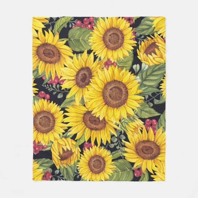 Couverture Polaire Champ de tournesol : aquarelle noir arrière - plan (Devant)