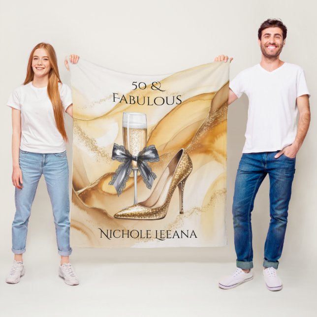 Couverture Polaire Champagne Pailleté Or 50 ans et Incroyable Anniver (En situation)