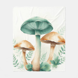 Couverture Polaire Champignons d'aquarelle avec fougères