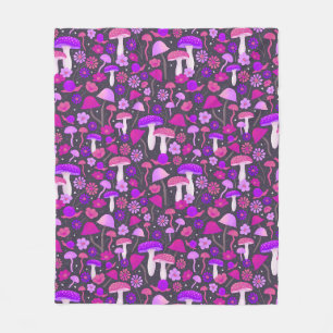 Couverture Polaire Champignons rétro mignons Trippy violet, rose et n