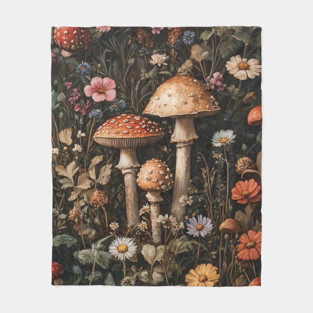 Couverture Polaire Champignons Whimsical et Botanique Fleur sauvage (Devant)