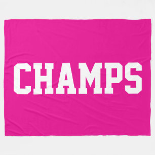 Couverture Polaire CHAMPS Texte Blanc Athlétique Gras Sur Fond Rose C