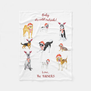 Couverture Polaire Chapeau de Noël doux Chiens Monogramme