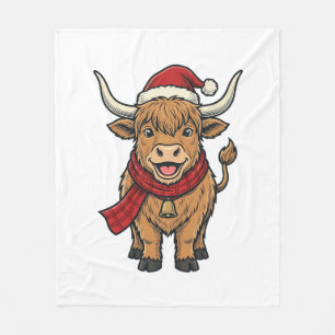Couverture Polaire Chapeau de Santa Cow Highland Noël Vintage Vector_