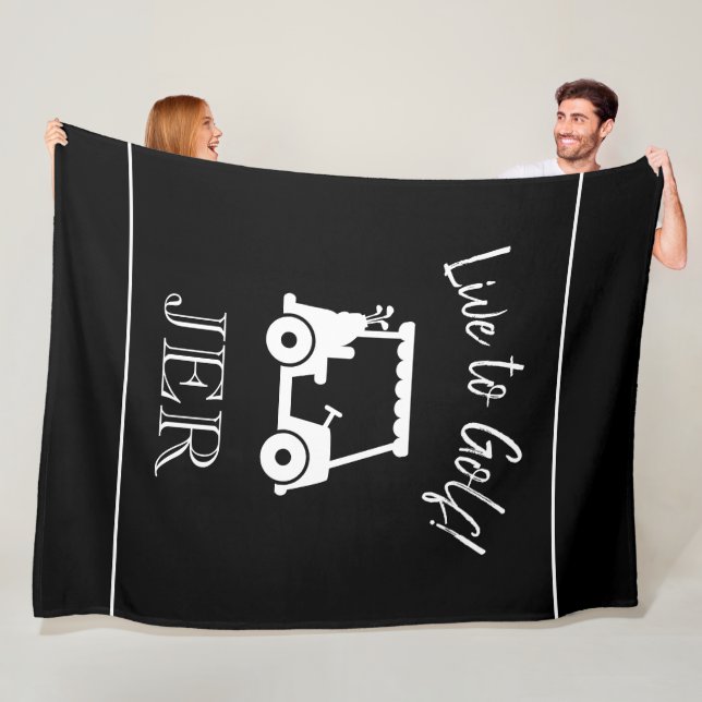 Couverture Polaire Chariot de Golf Vivre au Golf Monogramme Noir & Bl (En situation)
