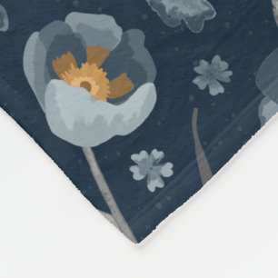 Couverture Polaire Charmante Pavot floral jaune gris bleu à écaille