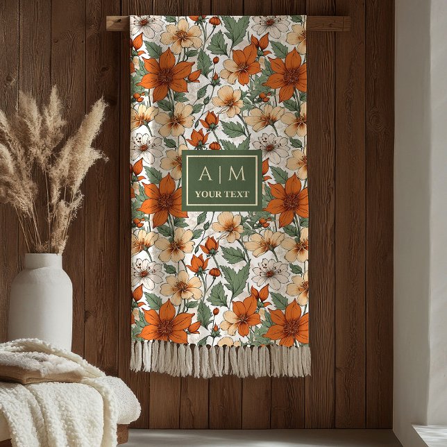 Couverture Polaire Charming Autumn Flowers Rusty Sage Green Blanket (Charming Autumn Flowers Rusty Sage Green Blanket

)