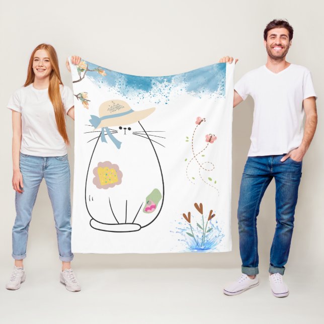 Couverture Polaire Charming Cat dans un jardin de printemps (En situation)